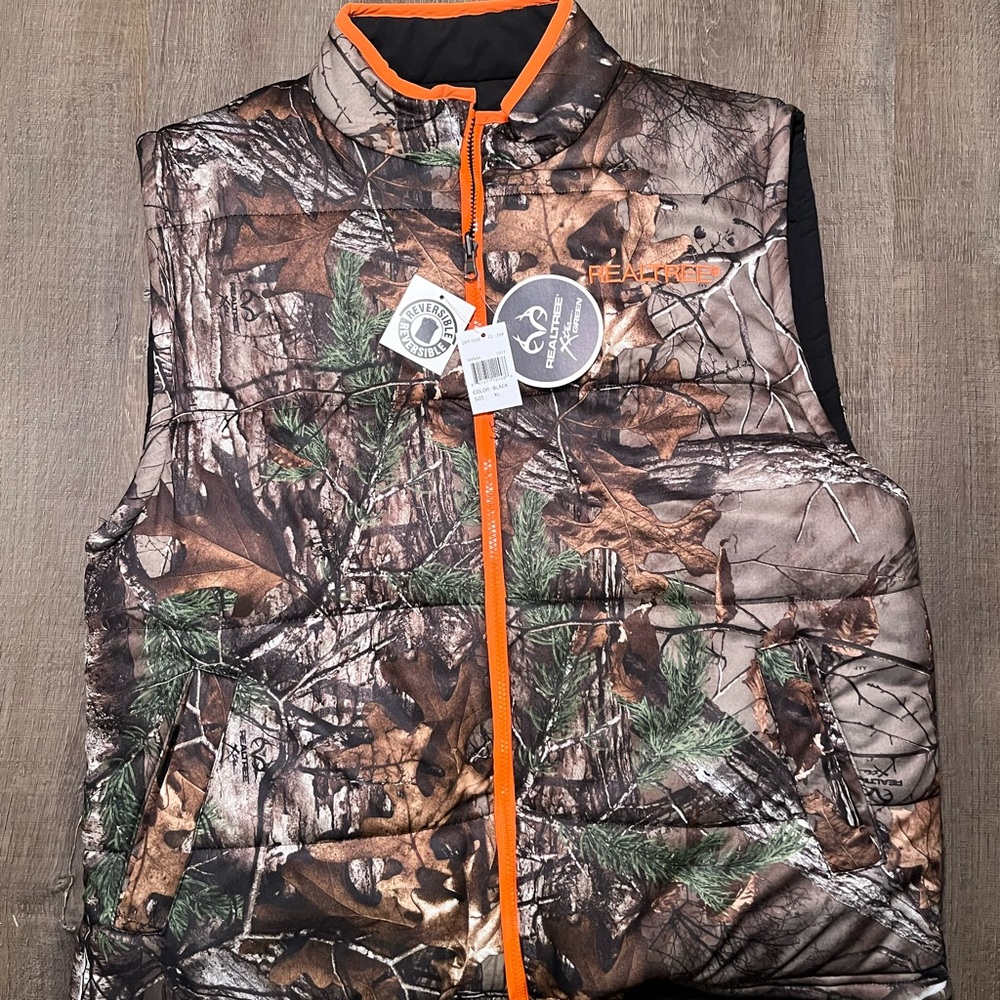 Realtree Xtra Green Reversible NWT Mens Camouflage Vest XL outdoor Hunting Black